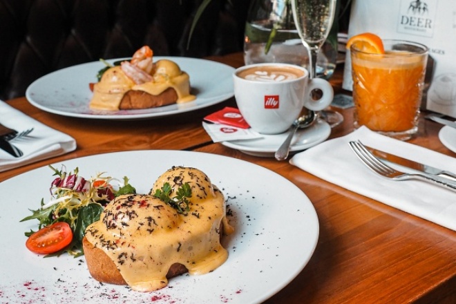 You won't find a better brunch in Prague with Eggs Benedict